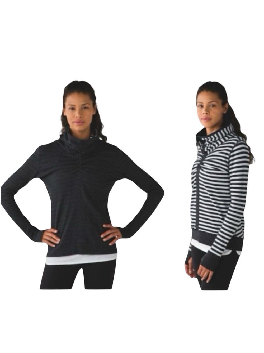 Lululemon InA Cinch Reversible Stripes Long Sleeve Top Cotton Mock Tee Stretch 6